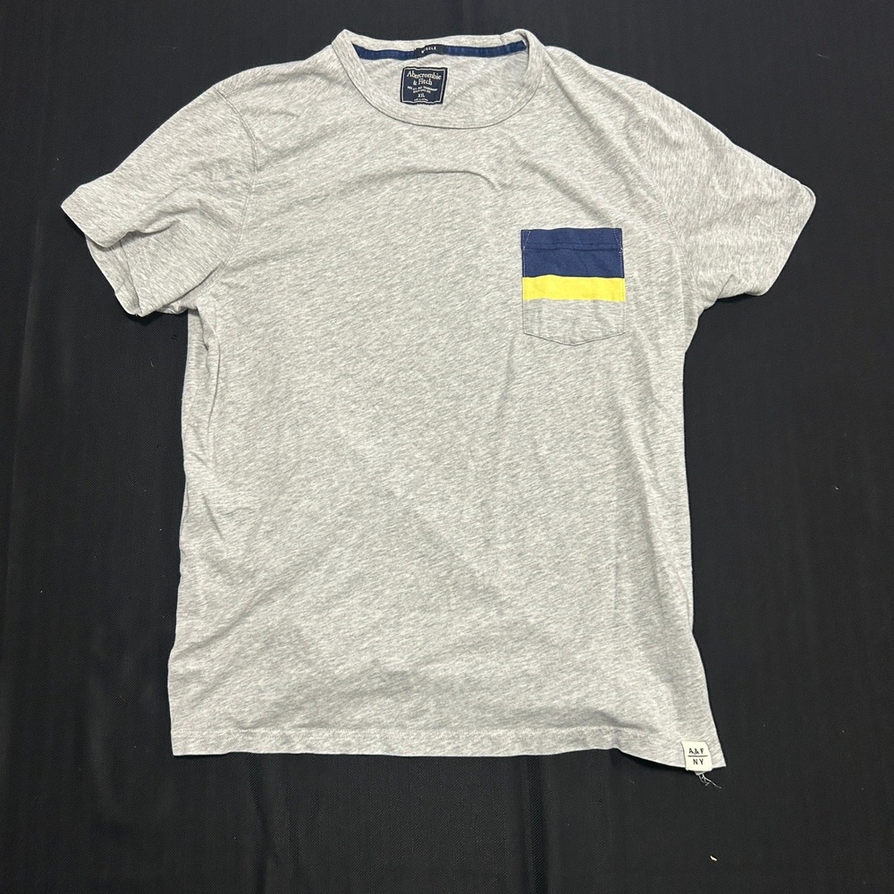 Abercrombie & Fitch Mens XXL Muscle Fit Grey T-Shirt Colorblock Pocket Y2K